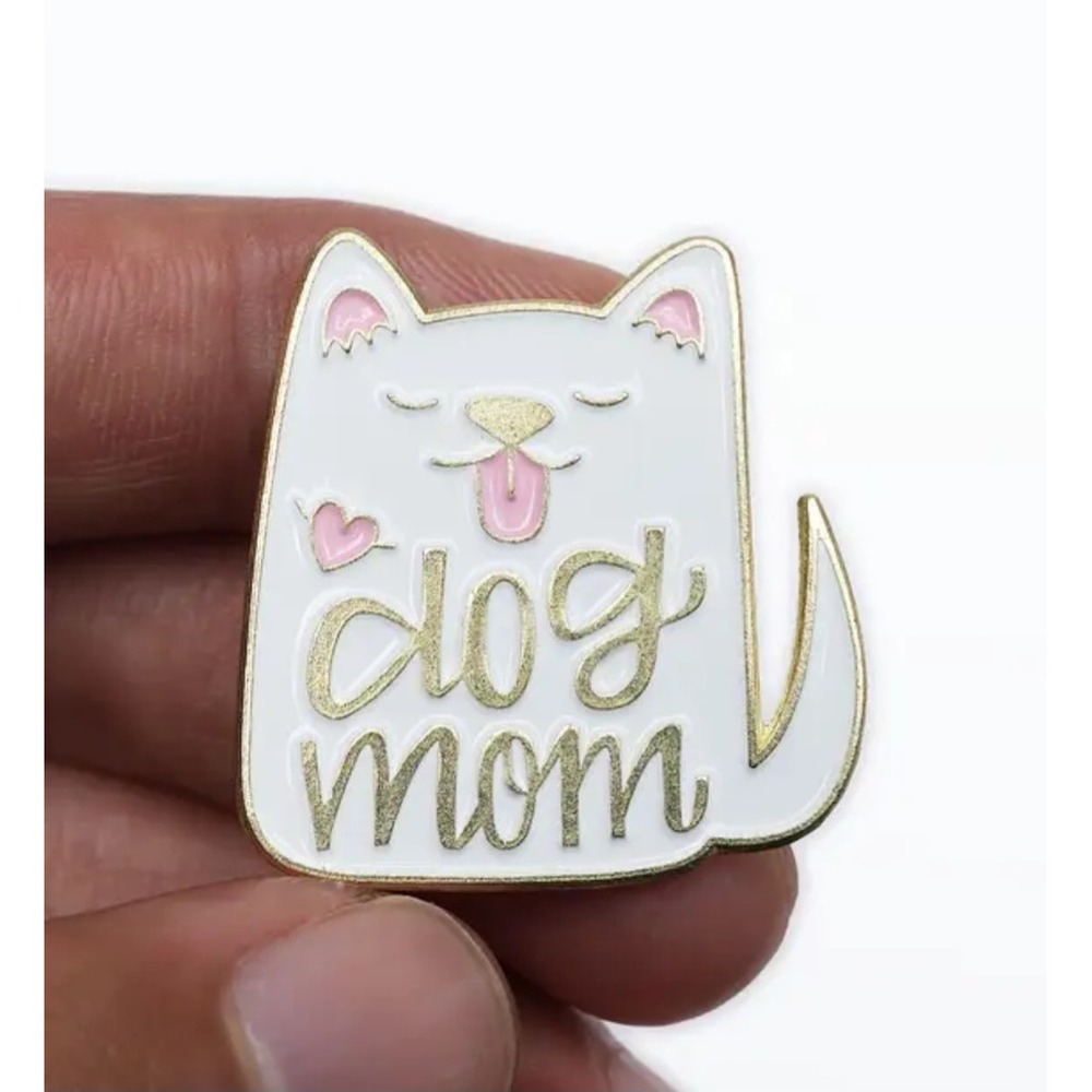 Dog Mom Enamel Pin White Gold Tone Cute Puppy Pet Lover Lapel Pin Accessory - Picture 2 of 5